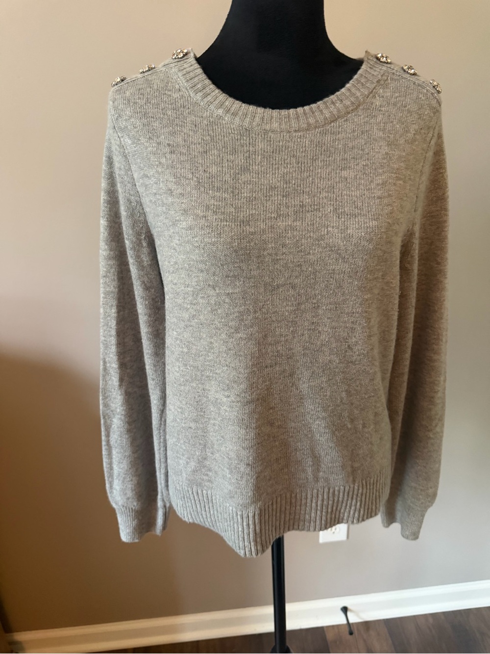 J. Crew Embellished Shoulder Crewneck Sweater - Gray MED